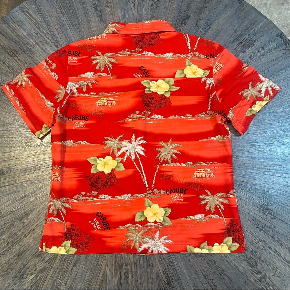 Women’s Vintage 90s Island Traders Red Tropical Floral‎ Hawaiian Button Down - Picture 2 of 10